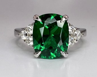 Emerald Engagement Ring, May Birthstone Ring, Elongated Cushion Cut Emerald Ring, Emerald Wedding Ring, Emerald Anniversary Ring,  #6650