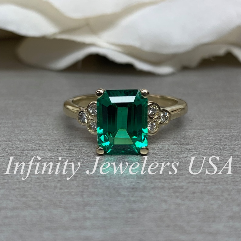 Emerald Cut Engagement Ring / Green Emerald Wedding Ring / Etsy