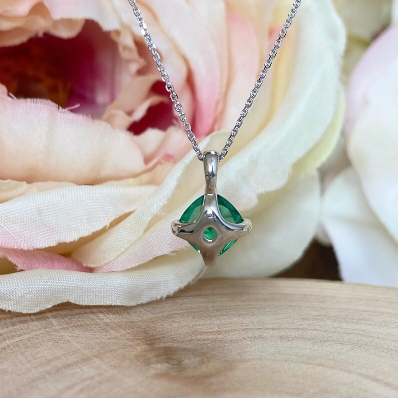 Cushion Cut Green Emerald Pendant Necklace Emerald 14k Gold Etsy