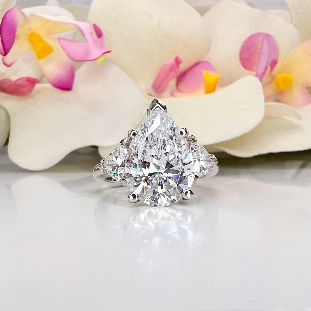 3.50 CT Pear Shaped Lab Grown Diamond Engagement Ring 14K Solid Gold ...