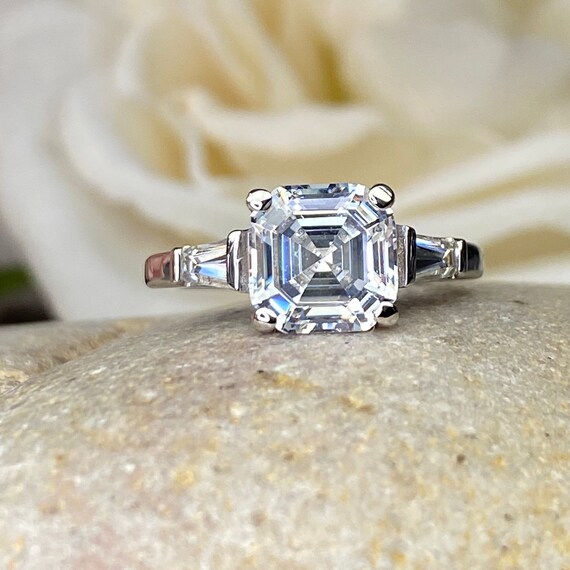 Asscher Cut Engagement Ring 2.60ctw. Ladies Ring Moissanite | Etsy