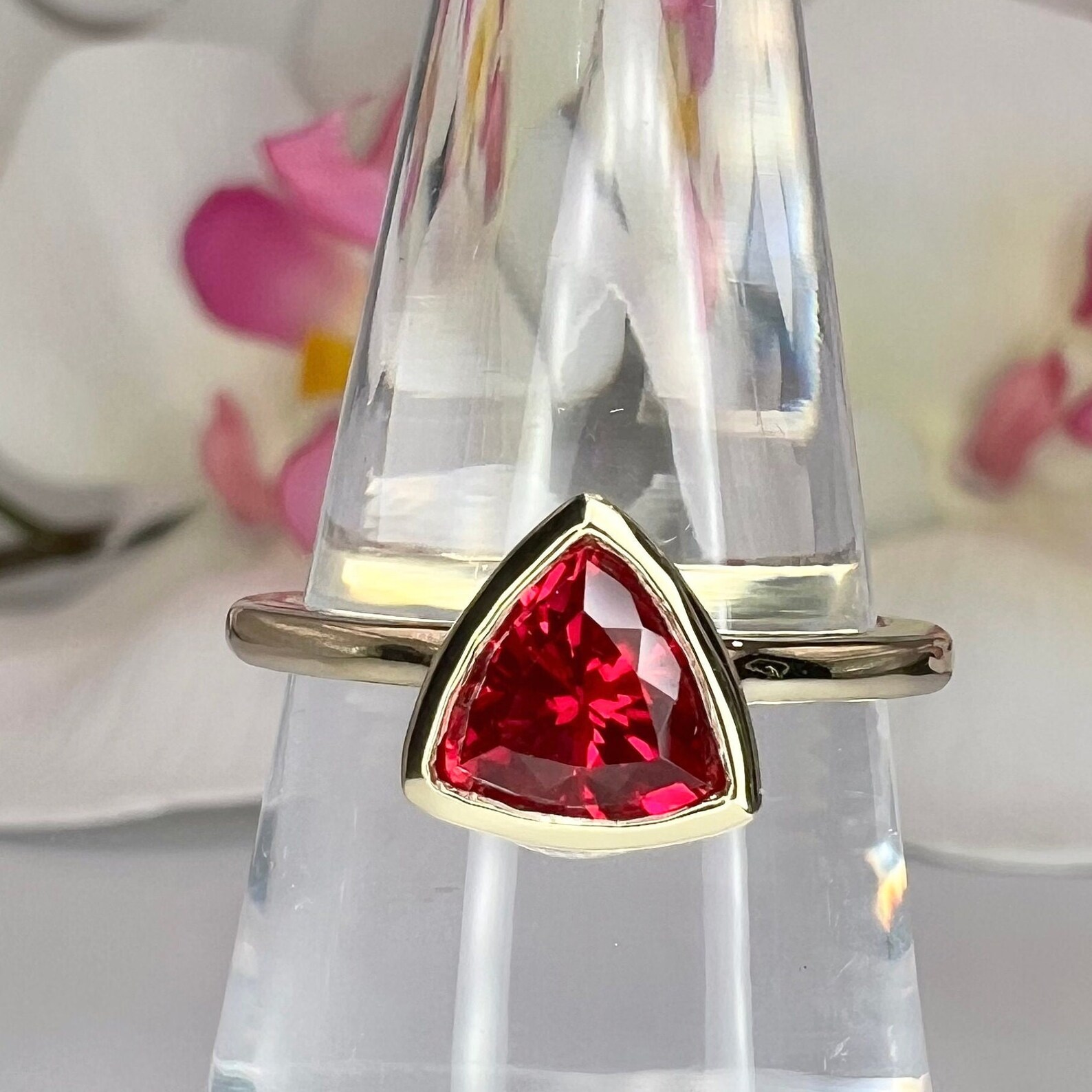 Triangle Gemstone Bezel Set Ring, Trillion Cut Ruby Engagement Ring for ...