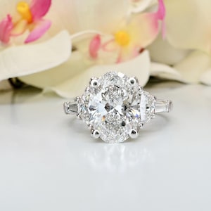 Oval Engagement Ring 14k Solid Gold , Lab Grown Diamond Engagement Ring , Oval Three Stone Lab Created Dimond Ring Ladies Diamond Ring #8543
