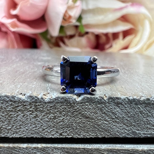 Asscher Cut Blue Sapphire Engagement Ring Engagement Ring - Etsy