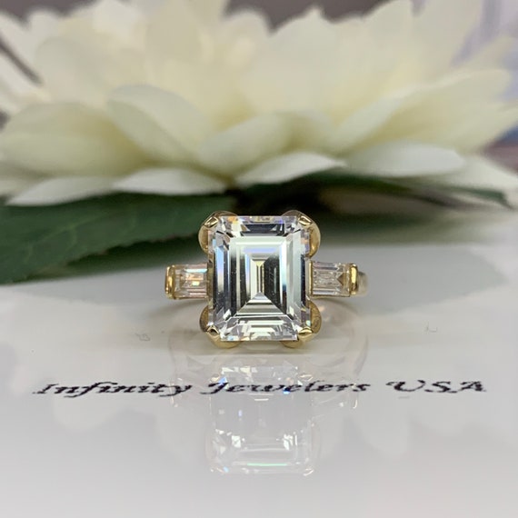 Emerald Cut Engagement Ring 14k Yellow Gold Baguette Accent | Etsy