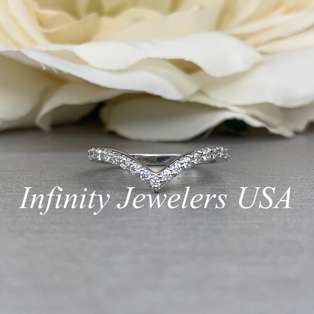 Moissanite V Shaped Band Stacking Promise Ring, Forever One Chevron ...