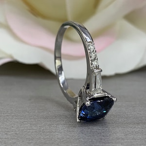 Blue Sapphire Ring Cushion Cut 14K White Gold for Women Blue Sapphire ...