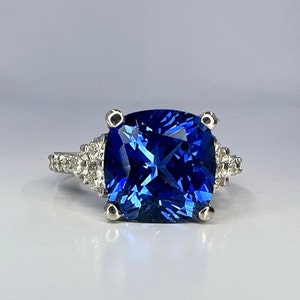 Blue Sapphire Ring 14K White Gold, September Birthstone Wedding Ring, Cushion Cut Blue Sapphire Engagement Ring, Unique Sapphire Ring  #7510