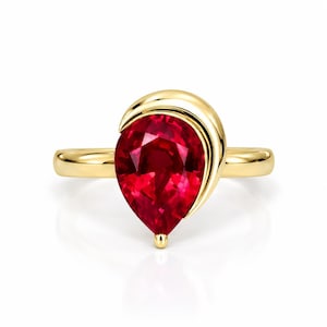 Ruby Ring , 14k Gold Pear Shape Ruby Ring , Tear Drop Ruby Ring , Promise Ring , July Birthstone Ring , Unique Ruby Engagement Ring ,  #8605