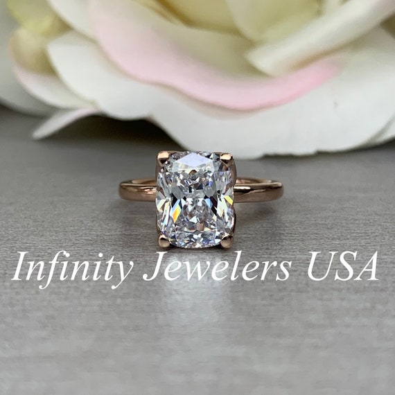 Elongated Cushion Cut Engagement Ring 3 60 Ct 14k White Etsy