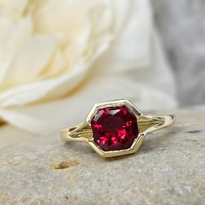Ruby Ring Radiant Cut 14K Solid Gold for Women, 7173 Ruby Engagement ...