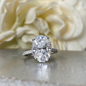 Oval Moissanite Engagement Ring 14k White Gold, Hidden Halo Solitaire Oval Ring, Moissanite Engagement Ring Moissanite Oval Ring Women 7223