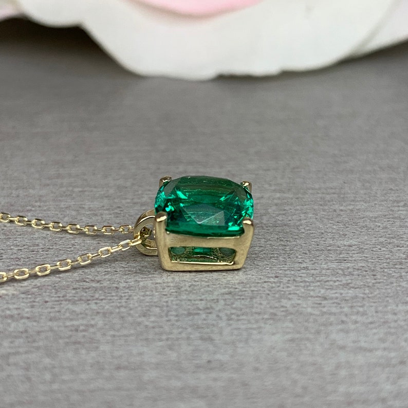 Cushion Cut Emerald Pendant Necklace for Ladies 14k Gold Etsy UK