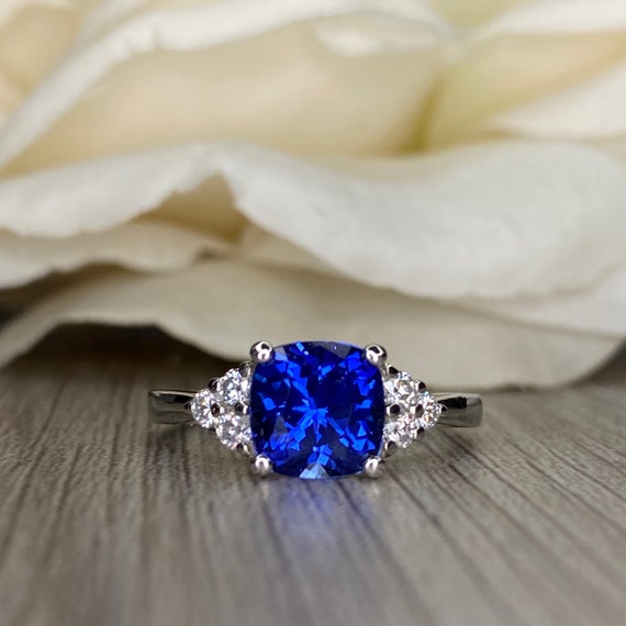 Cushion Cut Blue Sapphire Engagement Ring 14k Gold Sapphire | Etsy
