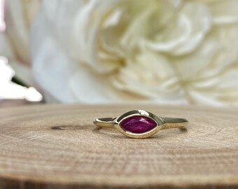 Ruby Ring , Marquis Shaped Ruby Ring 14k White Gold Minimalist Ruby Ring Stacking Sideways Marquis Promise Ring Dainty Stacking Ring  #5852