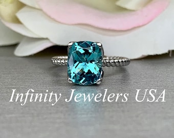 Elongated Cushion Cut Engagement Ring / Neon Blue Paraiba Wedding Ring / Paraiba Solitaire Ring / 14k White Gold / #6314