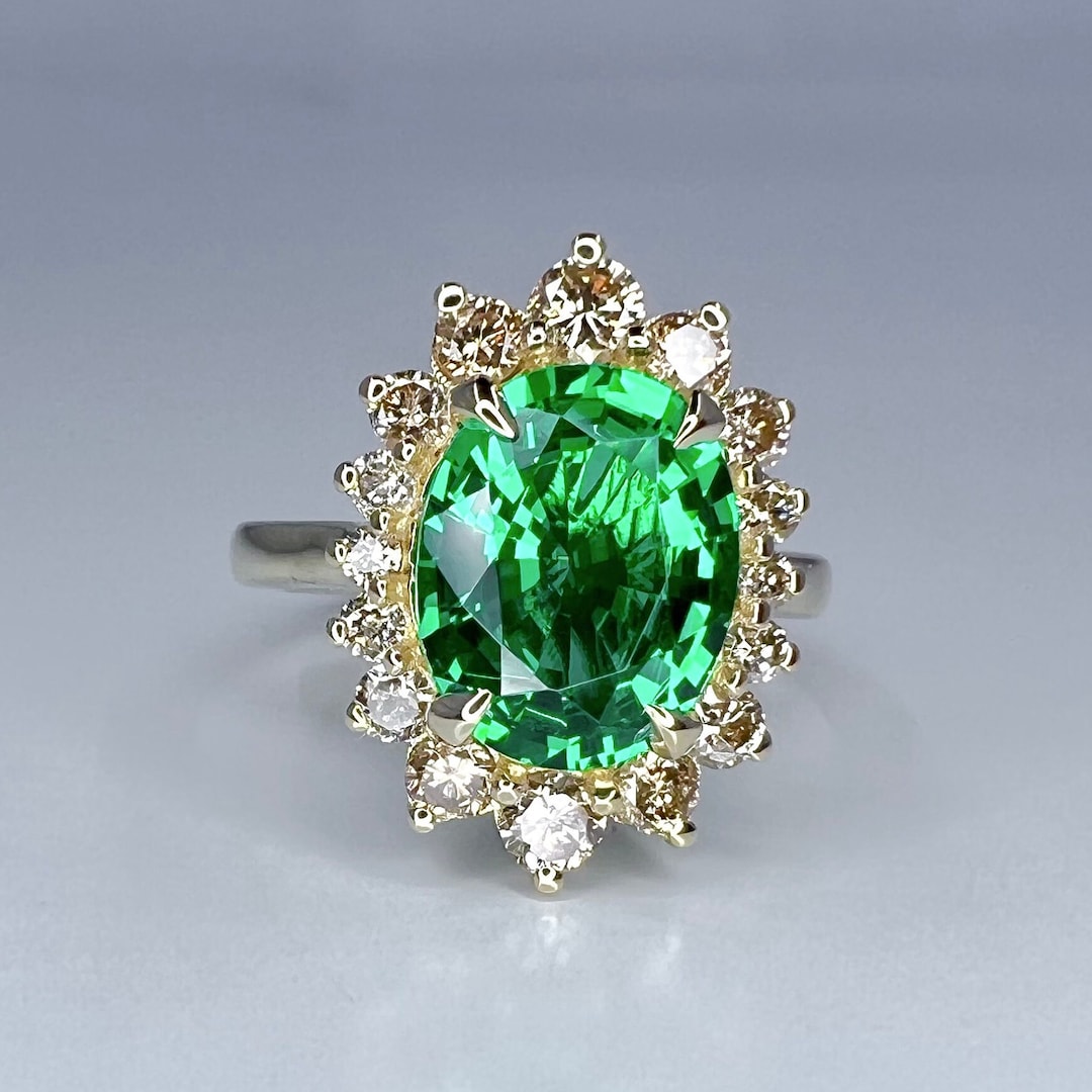 Emerald Engagement Ring With Champagne Color Diamonds Set in A - Etsy