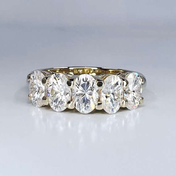 Lab grown diamond wedding band, Lab created diamond half eternity band 14k solid gold, 5 stone oval cut diamond ring, cvd diamond ring #8208