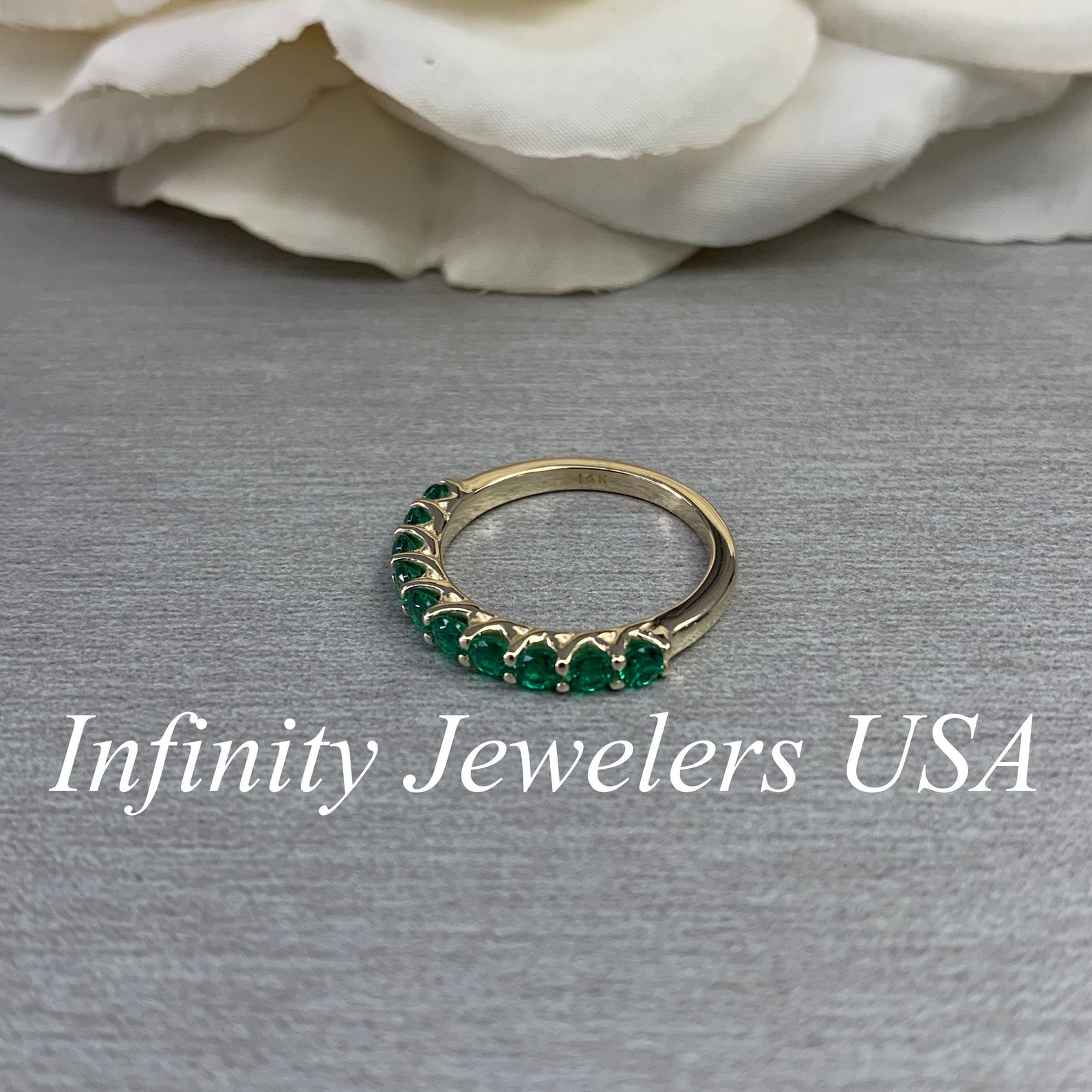 Half Eternity Emerald Wedding Band Yellow Gold Stacking Etsy