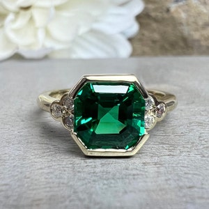 Asscher Cut Engagement Ring / 2.30 CTW. Emerald Ring / Half Bezel Ring ...