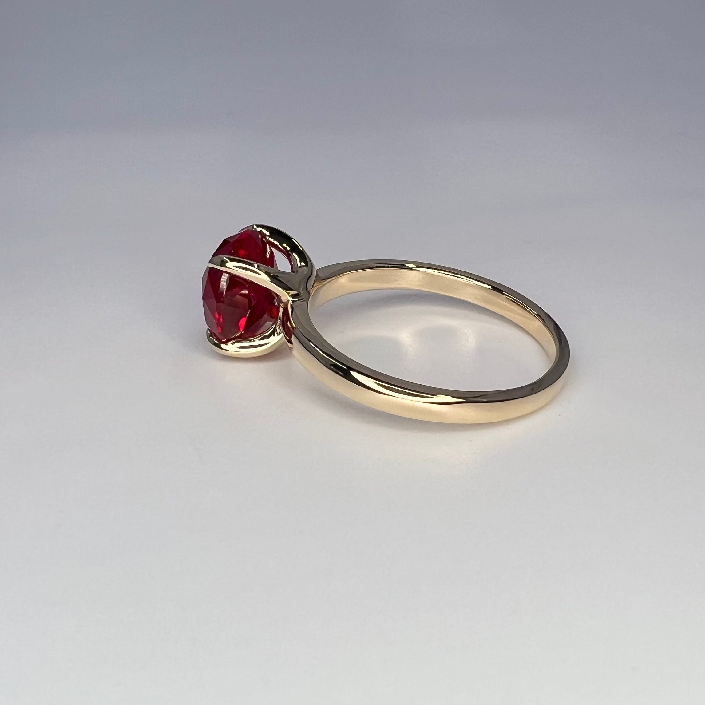 Round Rose Cut Ruby Solitaire Engagement Ring Yellow Gold Ruby ...