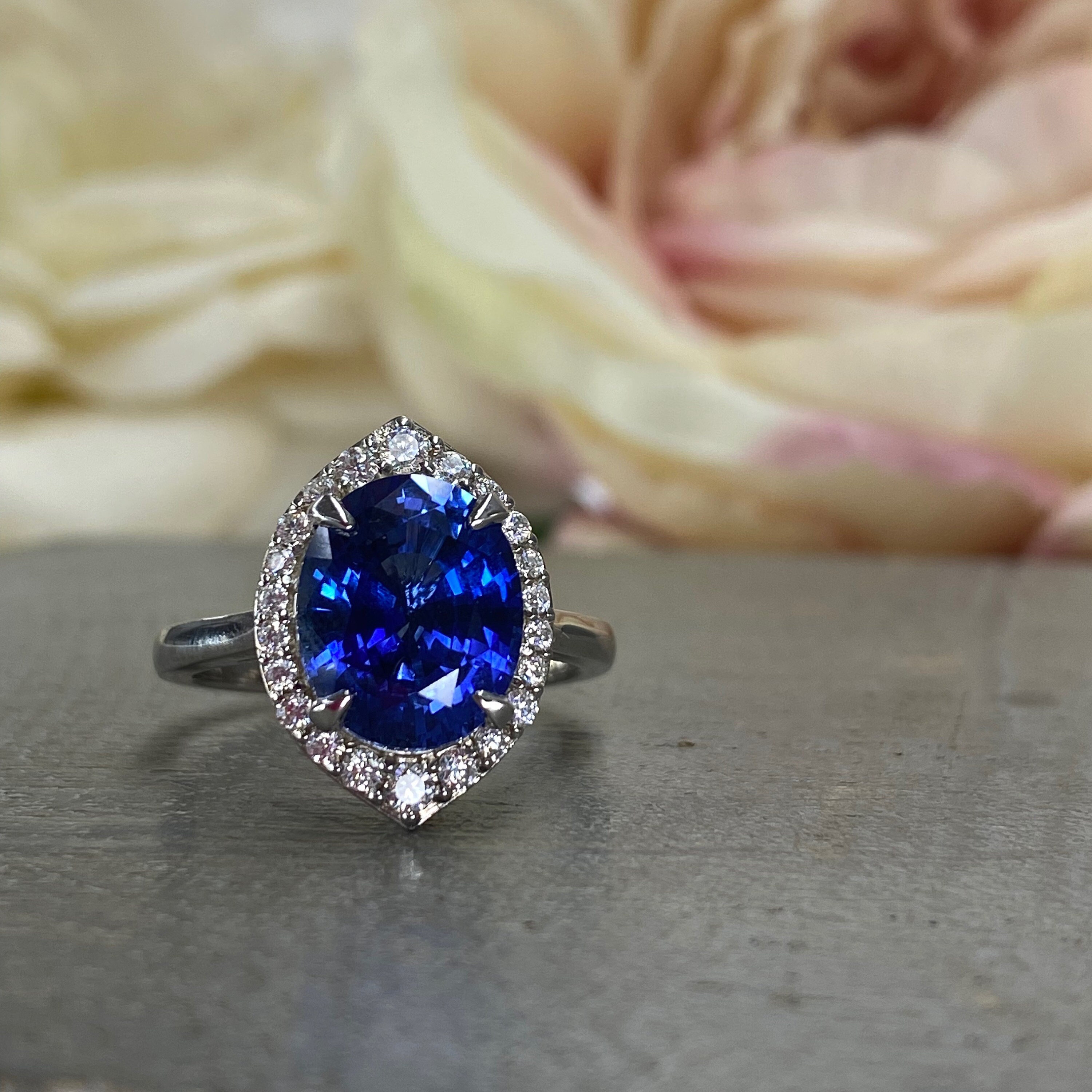 Oval Sapphire Engagement Ring Blue Sapphire Ring Diamond Etsy UK