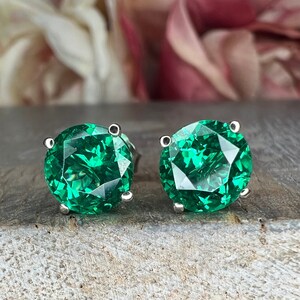 Round Brilliant Emerald Earrings, 2.40ctw. Stud Earrings With Screw ...