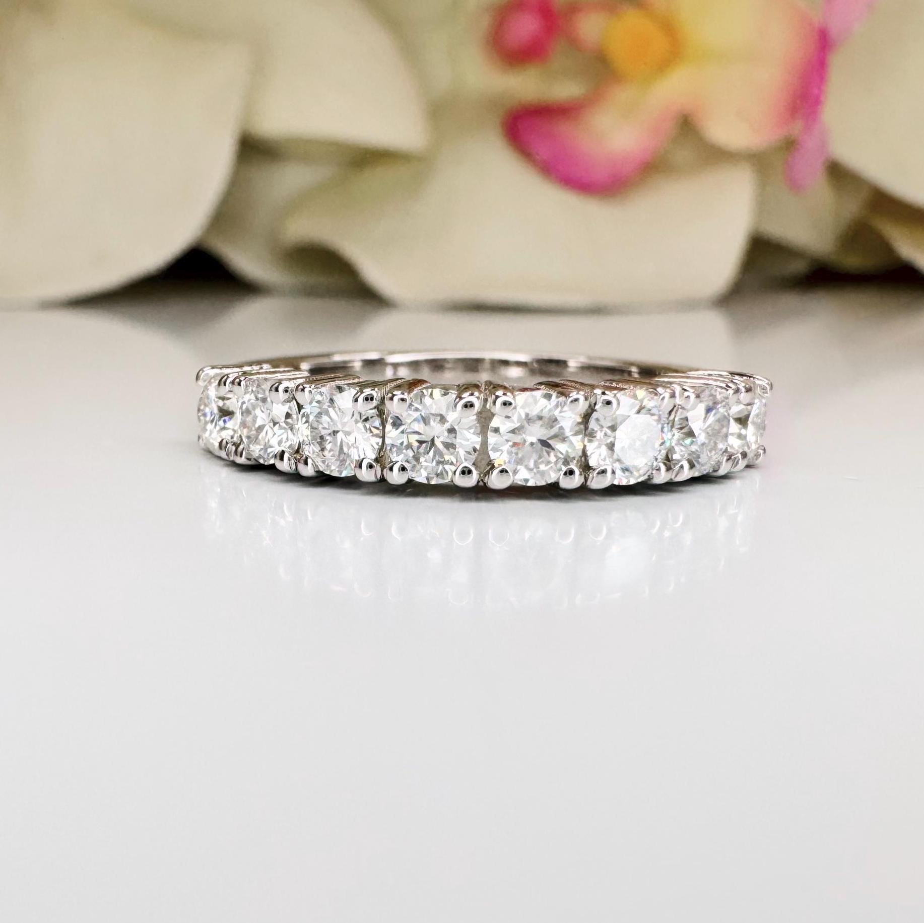 Round Cut Moissanite Half Eternity Matching Wedding Band 14K Solid Gold ...