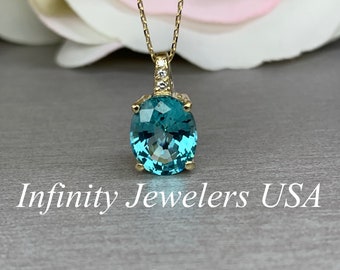 Paraiba Tourmaline Pendant Necklace, 14K Gold, Paraiba and Diamond Pendant Necklace, Dainty Necklace For Ladies, Paraiba Tourmaline,  #6289