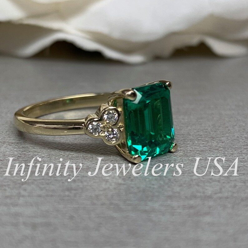 Emerald Cut Engagement Ring / Green Emerald Wedding Ring / Etsy