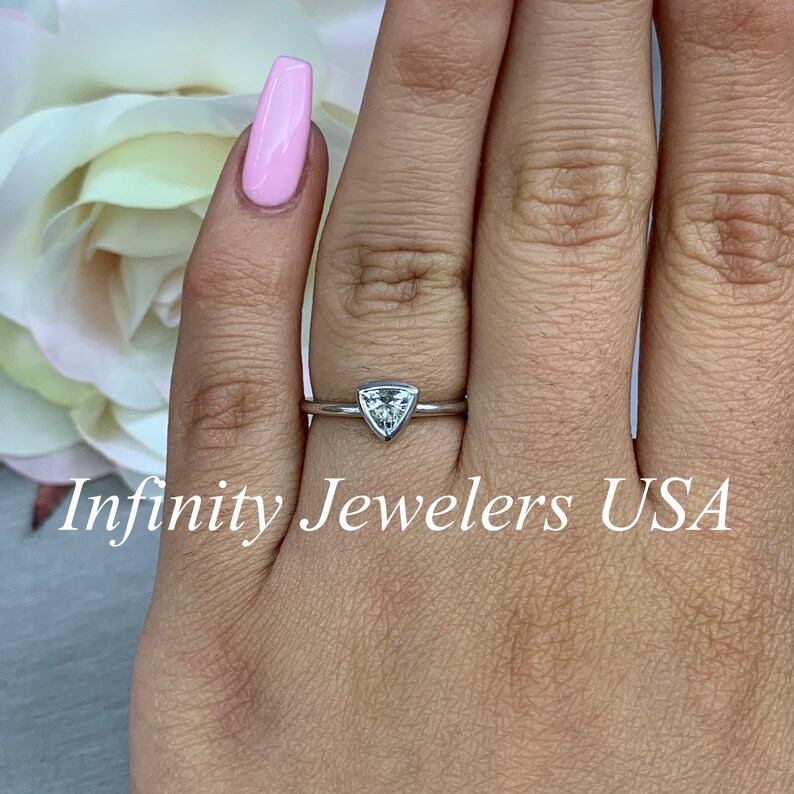 White Sapphire Trillion Ring Bezel Set Trillion Ring Etsy
