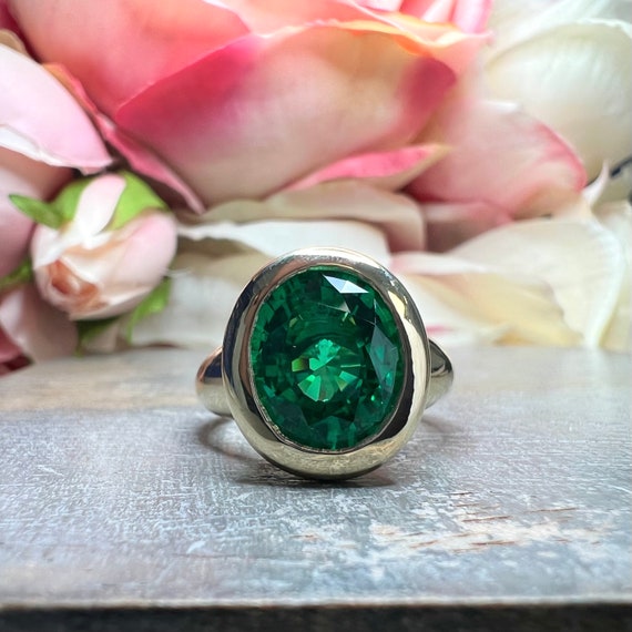 Oval Emerald Green Mens Engagement Ring Yellow Gold Dome Shape - Etsy