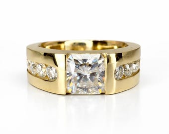 Mens Radiant Cut Moissanite Wedding Band White Gold, Classic Mans Wedding Band Comfort Fit, Mens Wedding Band White Gold Promise Ring, #7649