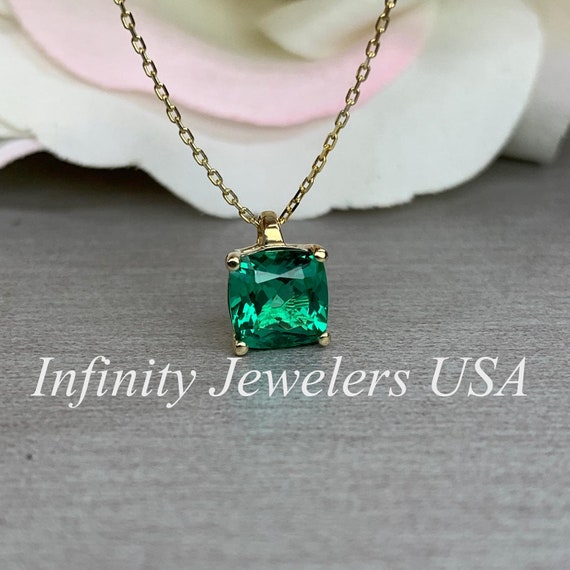 14k Yellow Gold Birthstone Necklace with Emerald - May 14k Yellow Gold Birthstone Necklace with Emerald - May