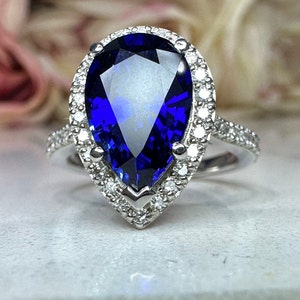 Blue Sapphire Engagement Ring With Natural Diamond Halo - Etsy