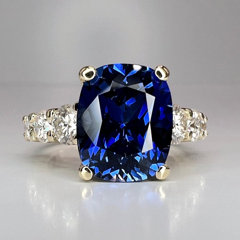 Elongated Cushion Cut Engagement Ring / Blue Sapphire Wedding - Etsy