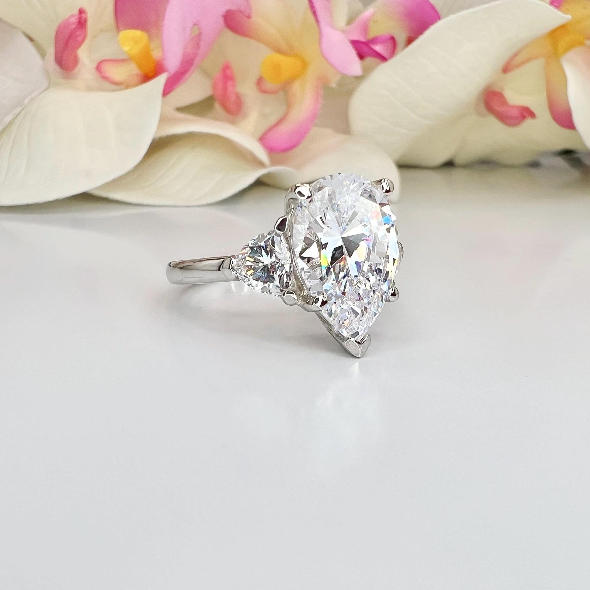 3.50 CT Pear Shaped Lab Grown Diamond Engagement Ring 14K Solid Gold ...