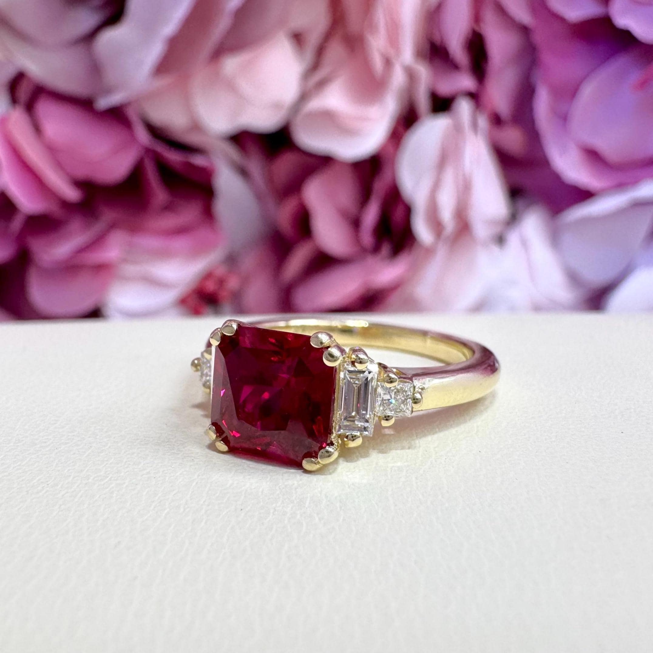 Ruby Graduation Ring Radiant Cut Ruby Engagement Ring 14k Solid Gold, Simple Ruby Ring, July ...