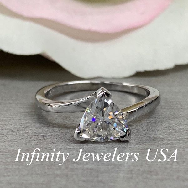 Certified Moissanite, Moissanite Engagement Ring, Trillion Cut Solitaire Moissanite Ring, Unique Engagement Ring, 14k Gold Ring, #5335