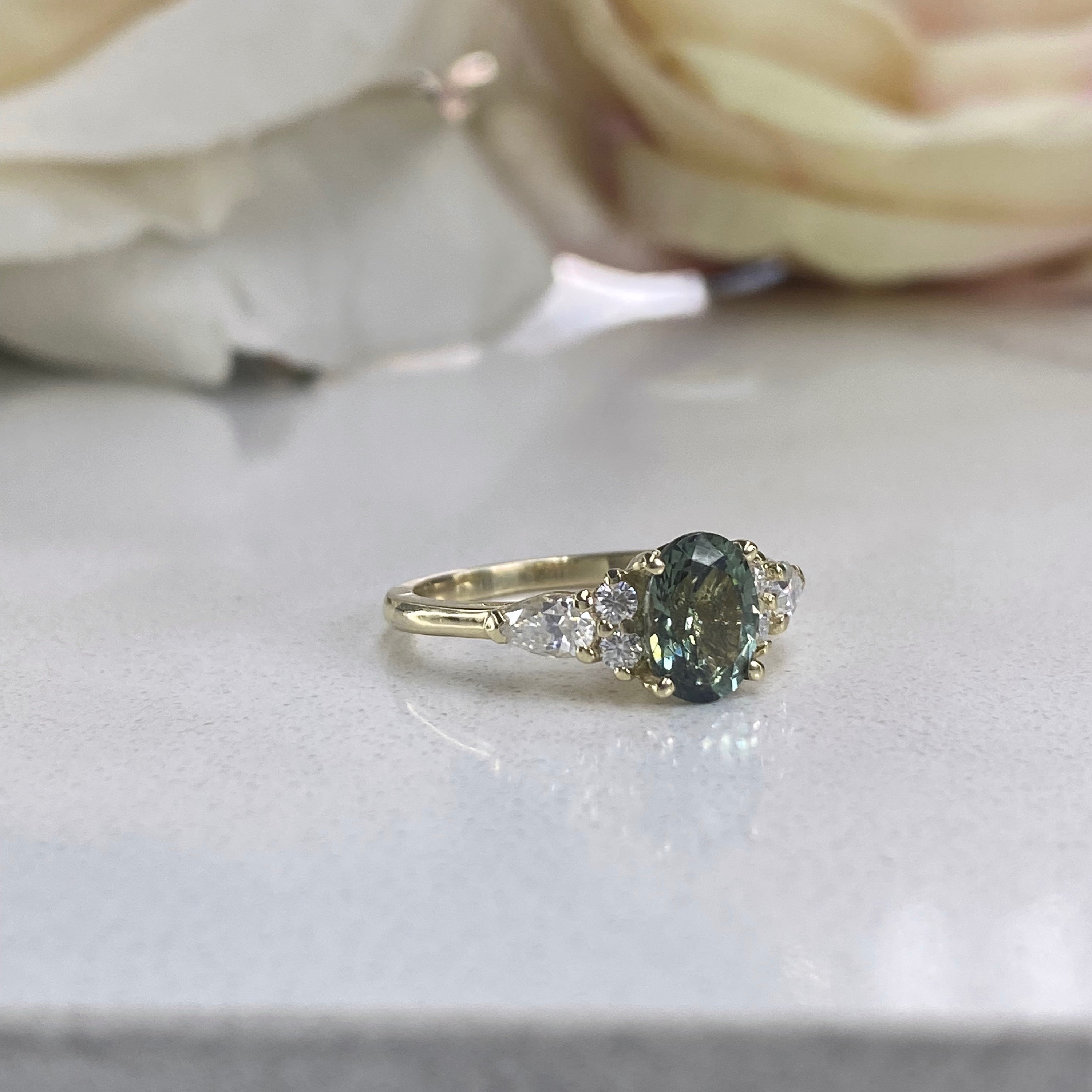 Oval Green Sapphire Engagement Ring 14K Solid Gold Unique Etsy