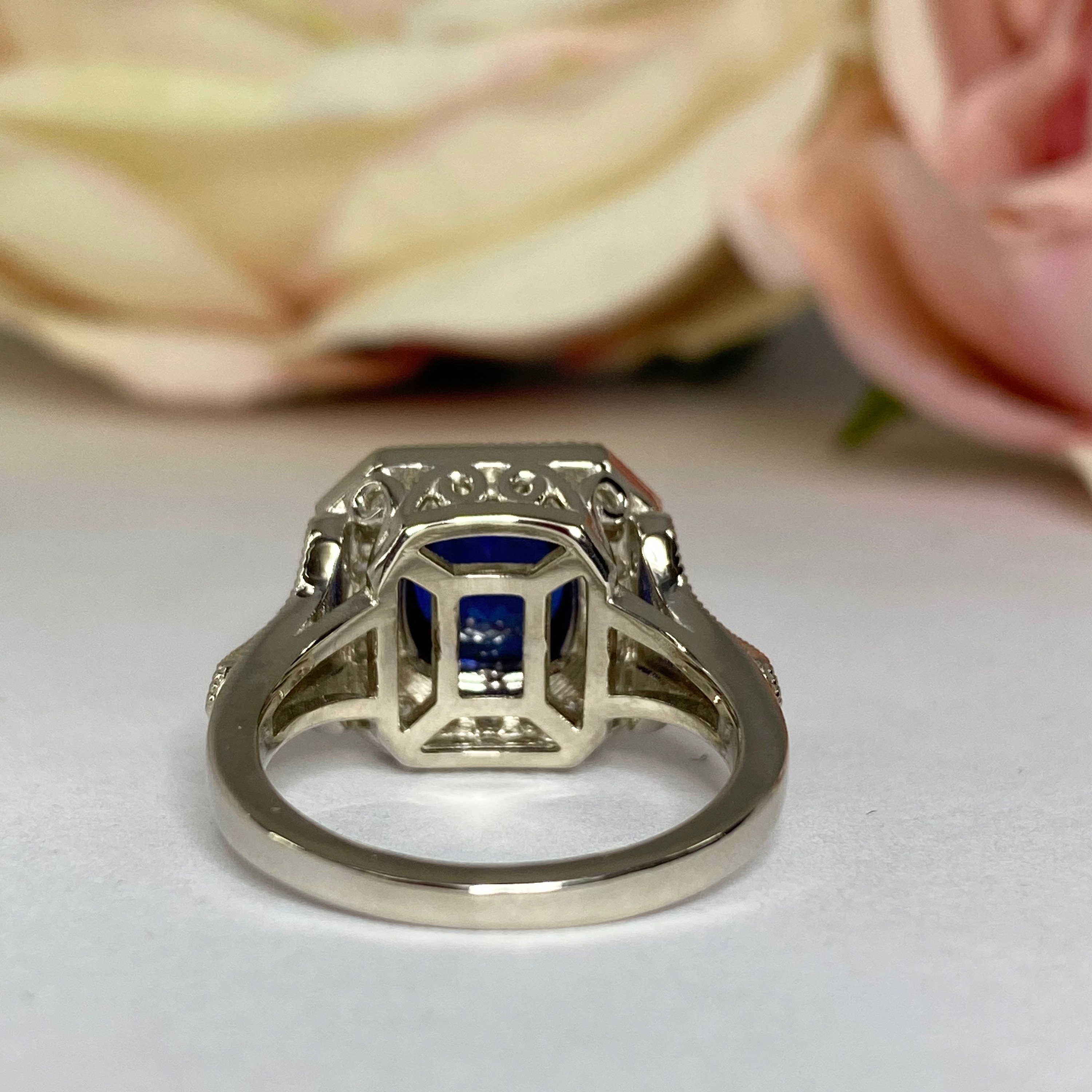 Cushion Cut Blue Sapphire Engagement Ring Women 14K White | Etsy
