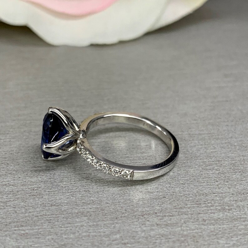 Oval Cut Blue Sapphire With Genuine Diamond Accents Wedding - Etsy