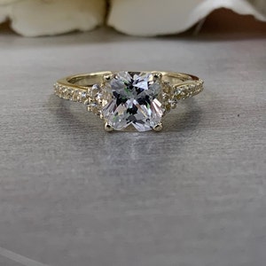 Moissanite Cushion Cut Engagement Ring, White Sapphire Wedding Ring, Everyday Ladies Ring, 14K White Gold  Ring, #5491 #6785 #6786