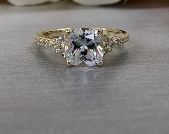 Moissanite Cushion Cut Engagement Ring, White Sapphire Wedding Ring, Everyday Ladies Ring, 14K White Gold  Ring, #5491 #6785 #6786