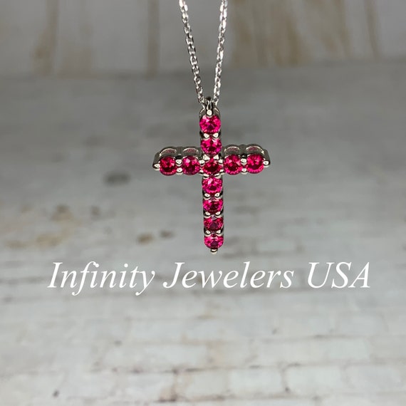 Cross Necklace With Ruby Stones for 