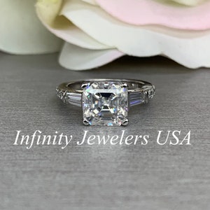 Asscher Cut Moissanite Engagement Ring,  Moissanite Ring, 14K White Gold Moissanite Ring, Wedding Ring #6736