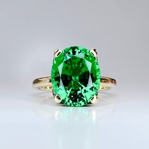 Emerald oval cut engagement ring 14k yellow gold emerald solitaire wedding anniversary promise ring May birthstone Simple emerald ring #5401