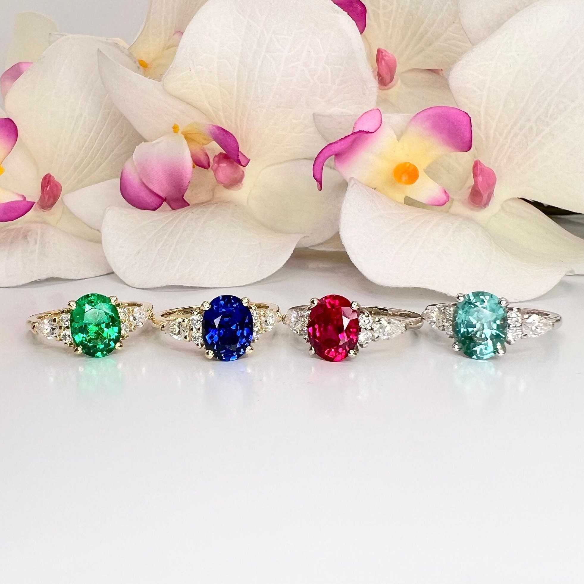 Oval Ruby and Lab Grown Diamond Engagement Ring 14K Solid Gold , July ...