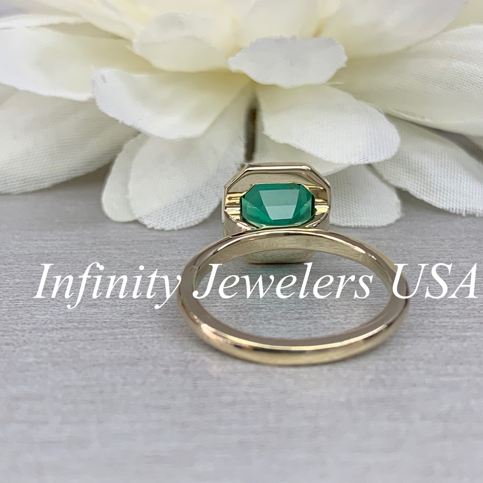 Asscher Cut Engagement Ring / Emerald Green Promise Ring / Etsy