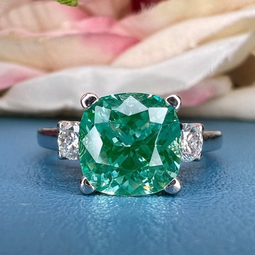 Paraiba Green Tourmaline Cushion Cut Engagement Ring 14k - Etsy